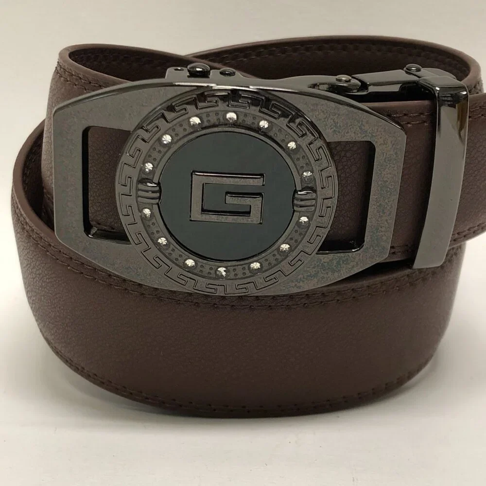 Dark Coffee Men's Leather Ratchet‎ Belt with Automatic Buckle Adjustable Dress